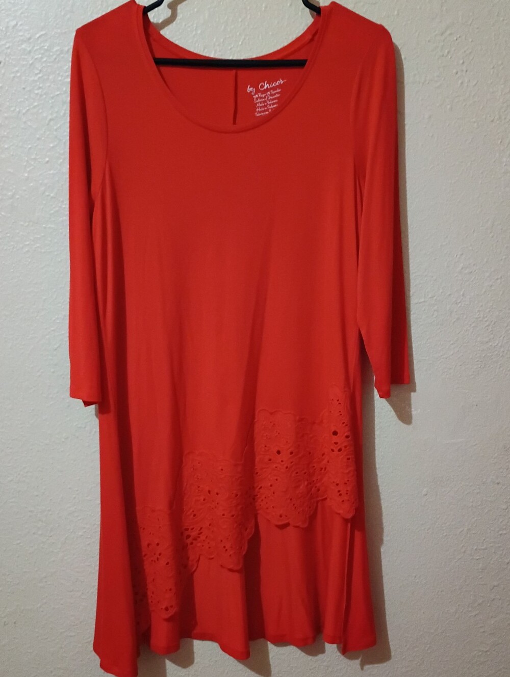 Chico's Size Small Highway Red Eyelet Hem Tunic